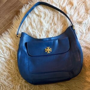 Tory Burch Navy Hobo Bag with Gold Logo